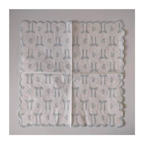 Blue Scallop Bow Flower Paper Napkins 25cm荷叶边蝴蝶结餐巾纸