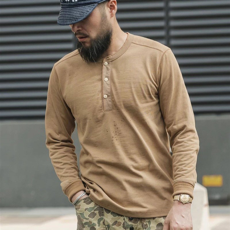 Bronson 350g Heavyweight L/S Henley Shirt Vintage Plain Base图片
