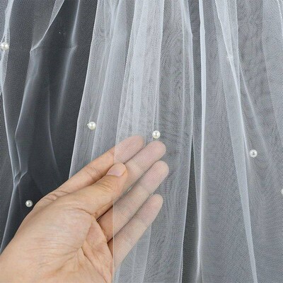 Bride White Tulle Veil With Comb Pearls Wedding Accessories