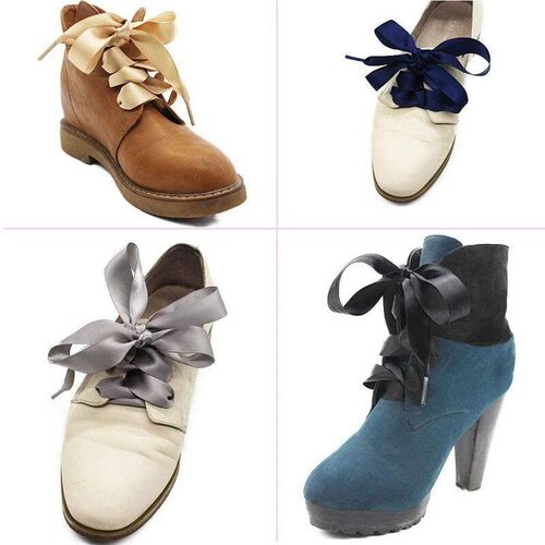 1Pair Silk Satin Shoelaces Ribbon Flat Shoe laces Women Snea