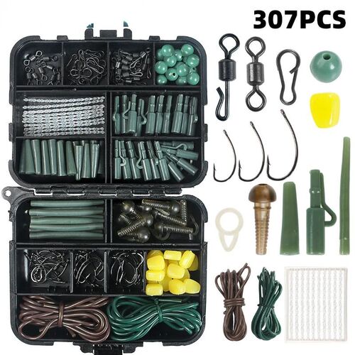 307pcs Carp Fishing Tackle Kit in Box Fishing Swivels Snaps