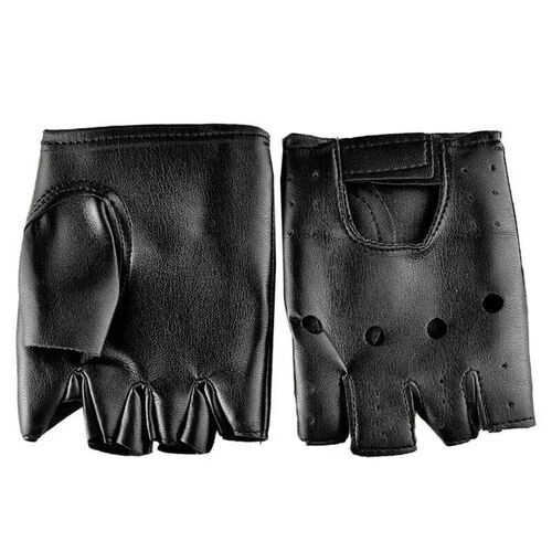 Men Faux Leather Slip-Resistant Half Finger Fingerless Glove