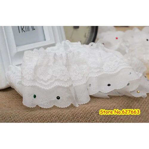 5.5cm Wide Double Layer White Pleated lace Trim with Sequin