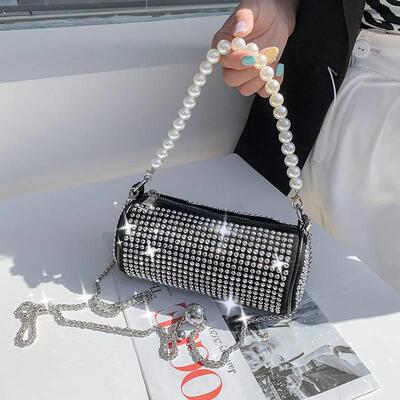New tendy fashion hand-held cylinder bag full of diamonds un