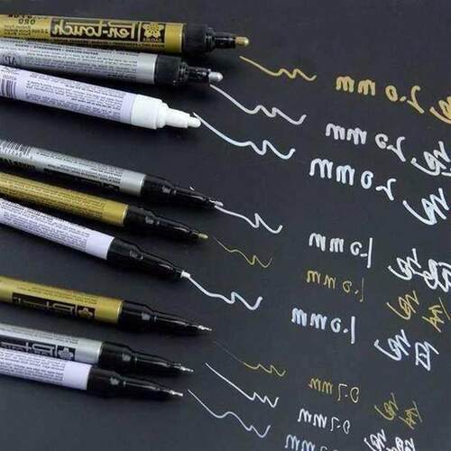 paint pen, waterproof marker, white old, silver paint, hand