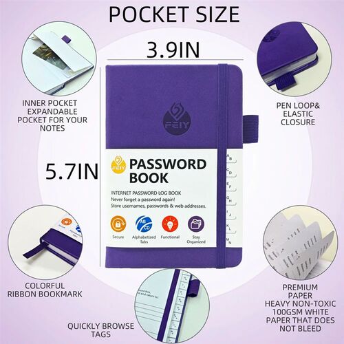 A6 Password Keeper Book with Alphabetical Tabs, Hardcover Pa