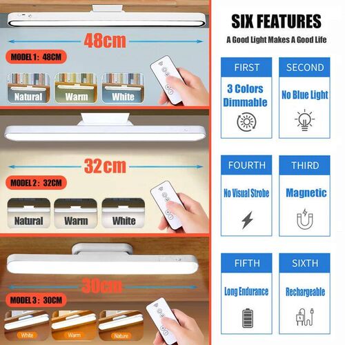 Remote Desk Lamp 48cm 30cm Magnetic Hanging Night Light USB