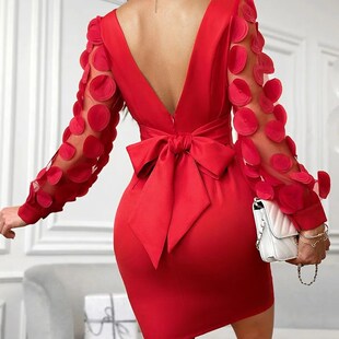 Elegant Floral Sheer Dress Mes Neck New Mock Womens Pattern