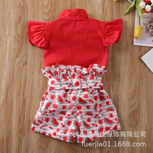 2025 Euro Girls Red Tops Watermelon Tie Shorts Set 20252025