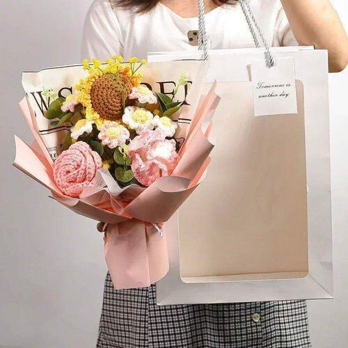 Rose Knitted Flowers Bouquet Crochet Flower Bouquet Graduati
