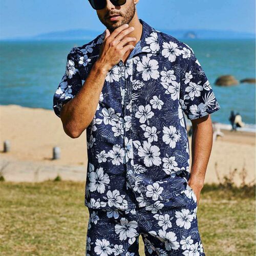 Hawaii Beach Flower Shirt Short-sleeved Set Mens Loose Vaca