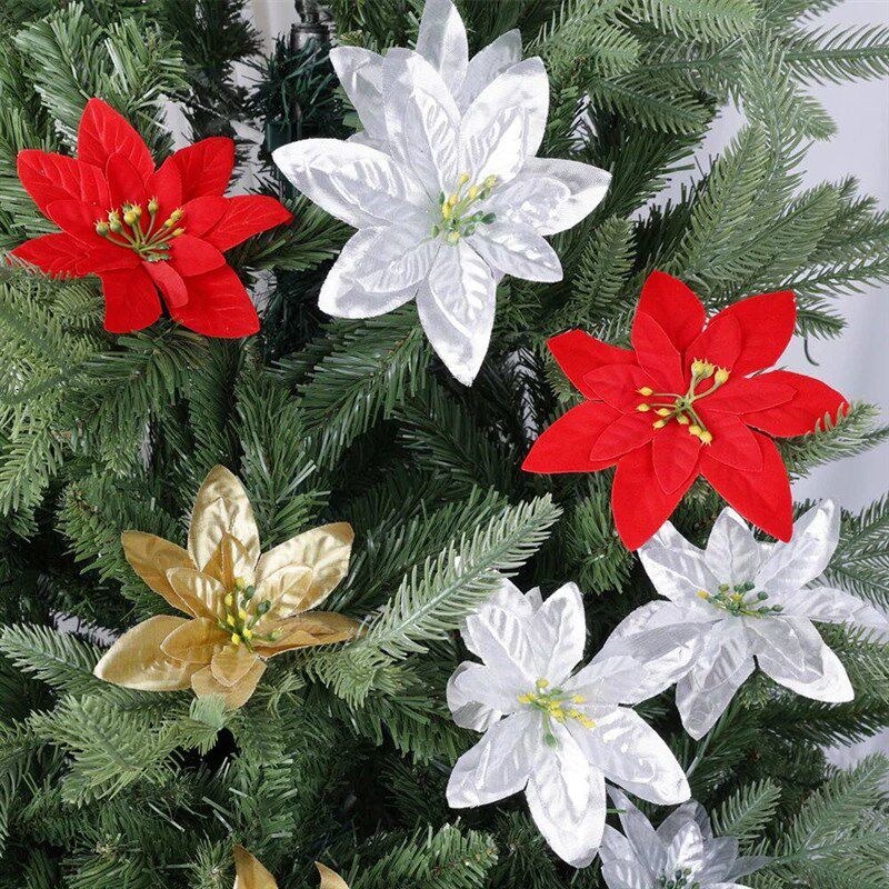 Large Silk Artificial Christmas Flowers Red Rose Heads Flowe