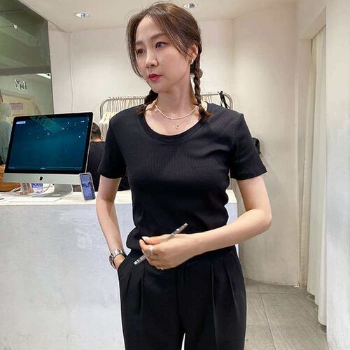 summer New thread knitting base shirt blouse pure color all-