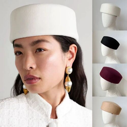 Classic Ladies Winter Black White Wool With Lining Beret Hat