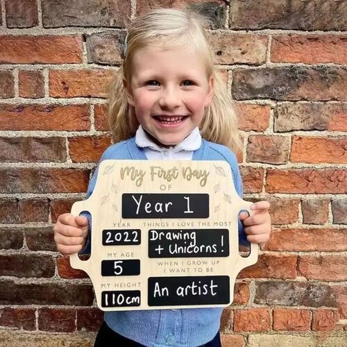 Wooden First Day Of School Sign With Handle Reusable Wooden