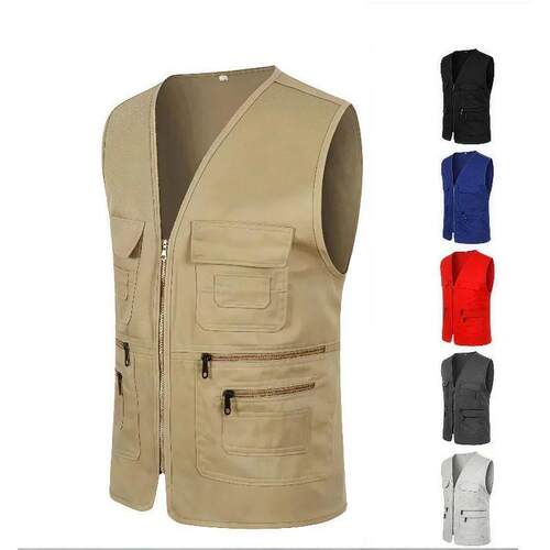 Work Clothes Vest Multi-pocket Solid Color Casual Sleeveless