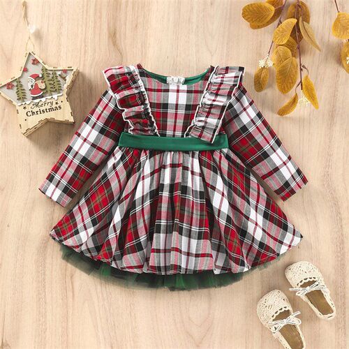 Girls Grid Sleeve Tutu Dress 2025 New Arrivals on TIKTOK Kid