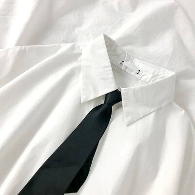 White Shirt Women Blusas Short Sleeve Lapel Blouse with Tie