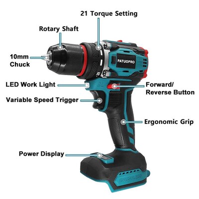 10mm Brushless 2-Speed Electric Drill Cordless Drill Screwdr