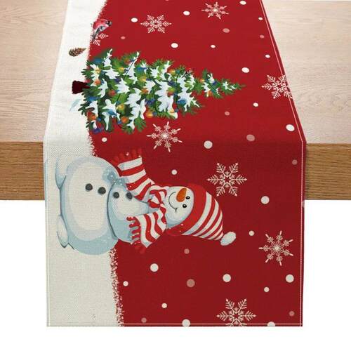 Christmas Table Runner New Xmas Decor Creative Print Linen D