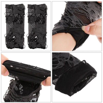 Halloween Broken Slit Gloves Black Ripped Holes Cosplay Glov