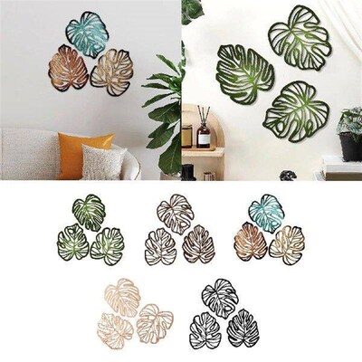 3 Pieces Palm Leaves Wood Wall Decor Crafts Hanging Statue