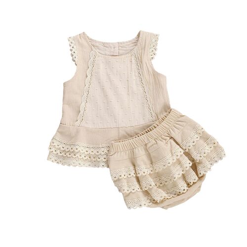 2 Pcs Babys Summer Suit Sleeveless Lace Vest Top Layered H