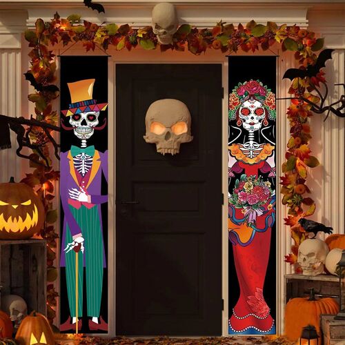 1 Pair Day of The Dead Decoration Halloween Banner Porch Sig