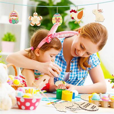 Unfinished Wooden Easter Decorations Egg Bunny Flowers Woode