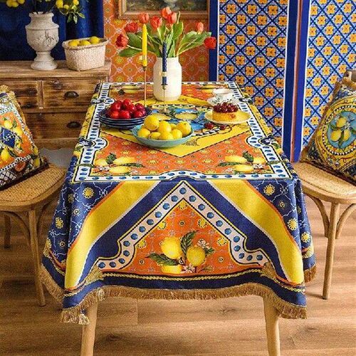 Summer Lemon Print Tablecloth Home Luxury Velvet Dining