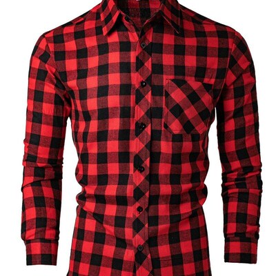 Mens Long Sleeve Shirt British Plaid Fashion Casual 3D Digit