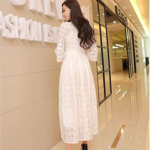 Dress Summer New Womens Lace V-neck Dress Slim-fit Tight Wa