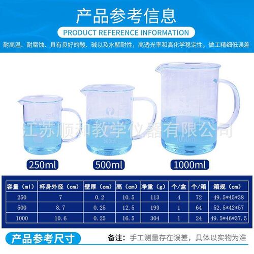 50/100/250/500 Beaker Glass Measuring Cup 1000ml Kitchen