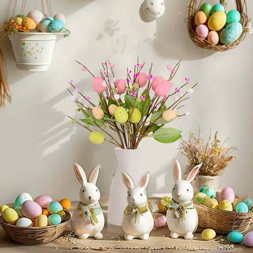 1/5pcs Easter Eggs Tree Branch Colorful Painting Foam Egg Ar