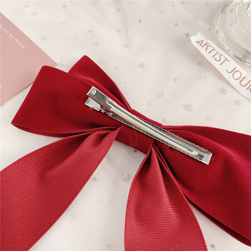 17KM Vintage Black Big Large Velvet Bow Hair Clip For Women