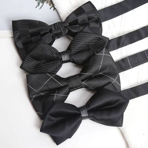 New Classic Bow Ties for Men Solid Stripe Black Pearl Bowtie