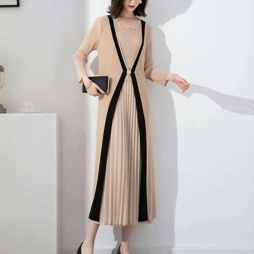 Pleated Large Size Dress Womens Spring New Slim-fit Slim-fi