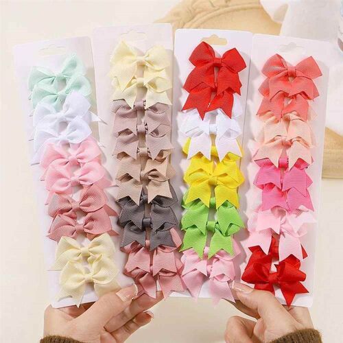 10Pcs/lot Solid Color Ribbon Baby Bows Hair Clips for Baby