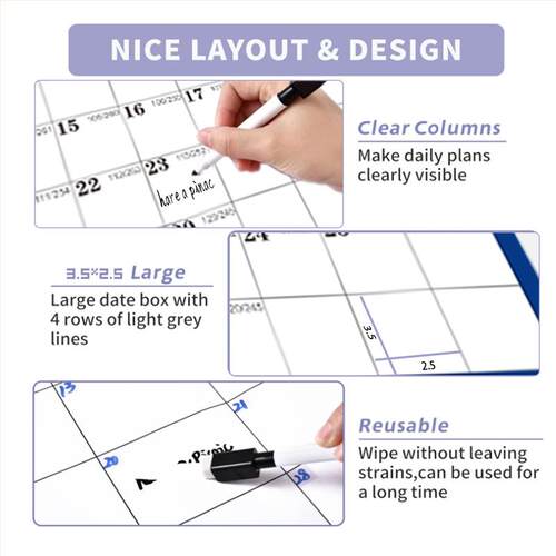 23 x35  2025 Wall Calendar Erasable Large Wet,12 Month Erase