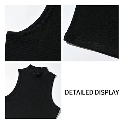Summer Black Women Fashion Crop Top High Neck Black Sleevele