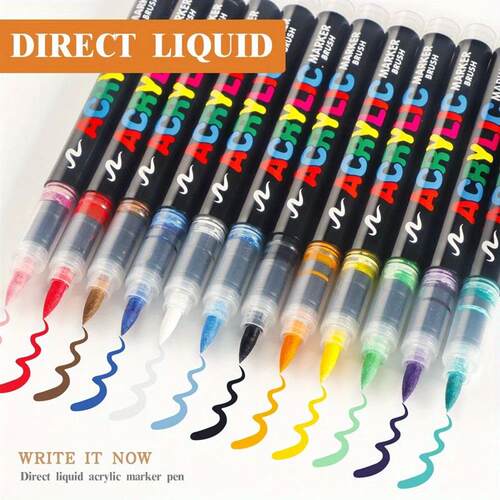 12/24/36/48 Color Acrylic Paint Pen Markers Brush Tip Paint