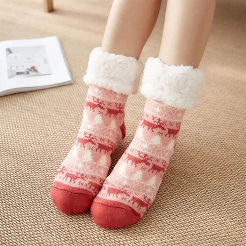 Winter Warm Socks Women penguin Plush Soft Female Non Grip F