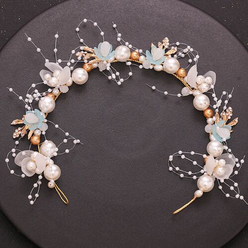 Elegant Girls Bridal Headband Pearl Hair Headdress Flower Ti