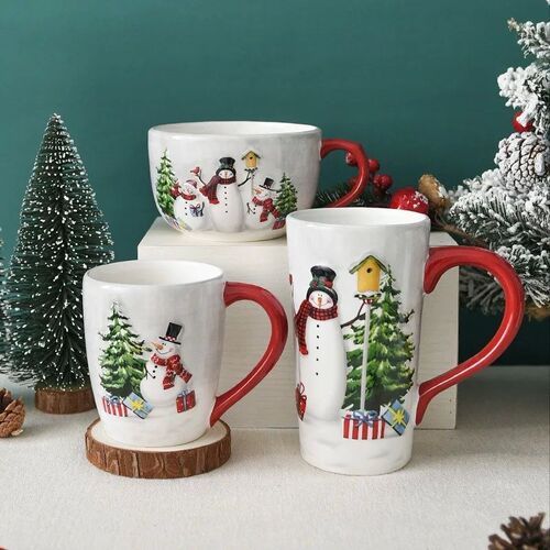1pc, Christmas snowman ceramic coffee cup, ceramic coffee cu
