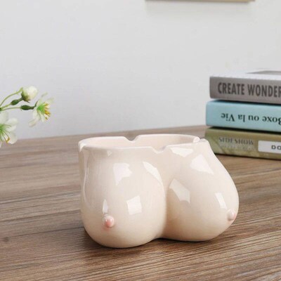 Ceramic Cigarette Ashtray Creative Funny Breast Body Art  As