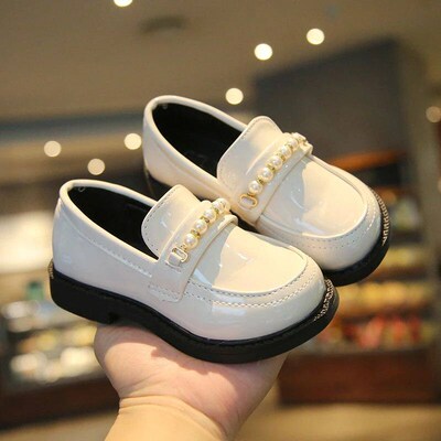 Girls Leather Shoes for School Party Wedding Kids Black Loaf