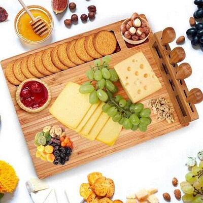 20191 Set Bamboo Cheese Board Cutting Board with Stainless S