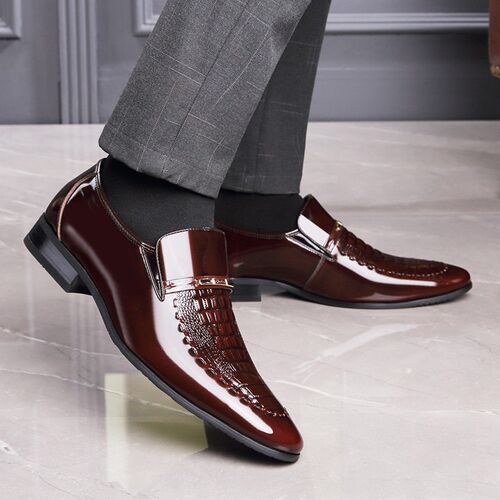 Men Leather Shoes Patent Leather Business Shoes Pointed Toe