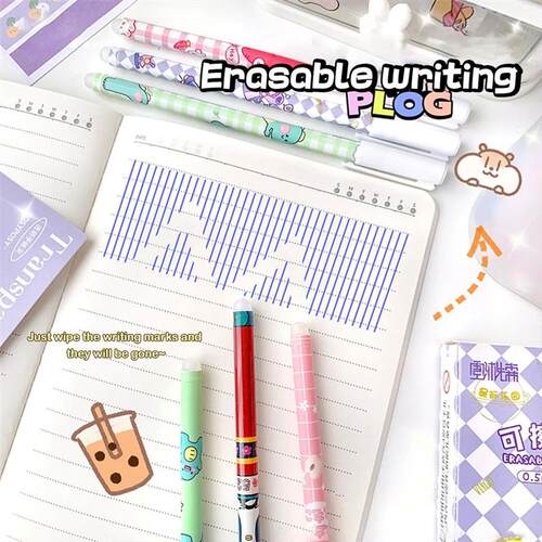12 Pieces/Box Erasable Gel Pen 0.5mm Needle Tip Blue ink wit