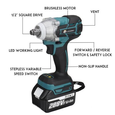 NEW 22800mAh 288VF Brushless Electric Impact Wrench 1/2 Lith